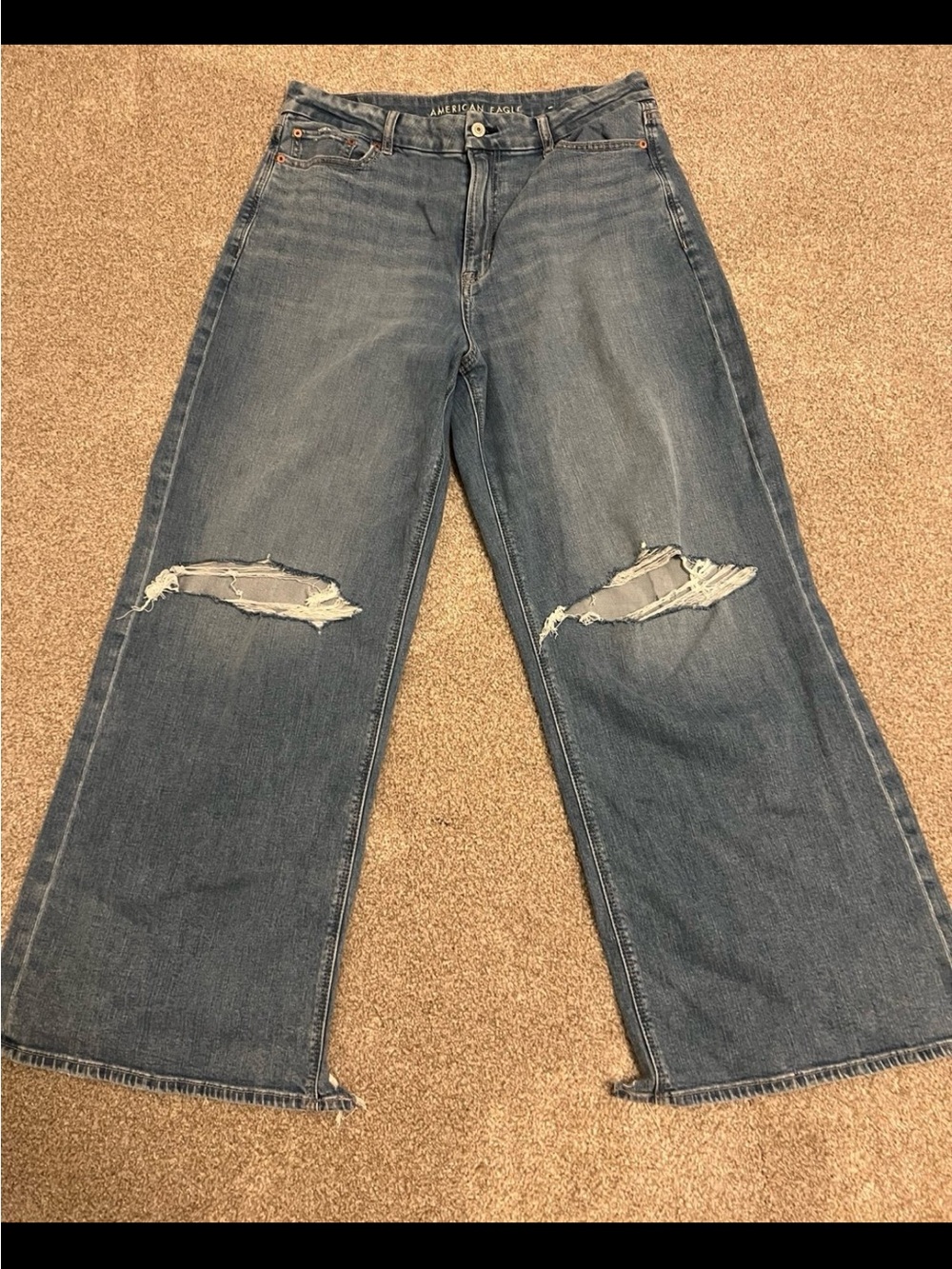 American Eagle Outfitters Wide-Leg Distressed Jeans - Blue